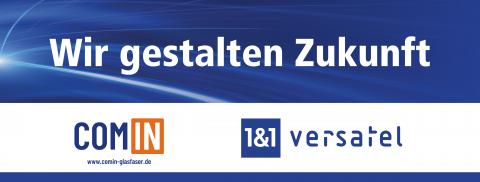 Logo "Wir gestalten Zukunft - 1&1 Versatel und COM-IN"