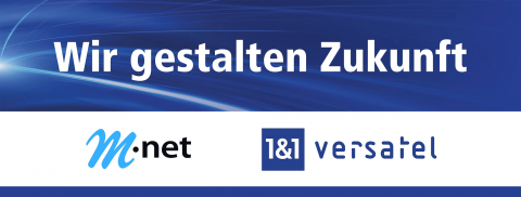 Logos: Wir gestalten Zukunft - M-net und 1&1 Versatel