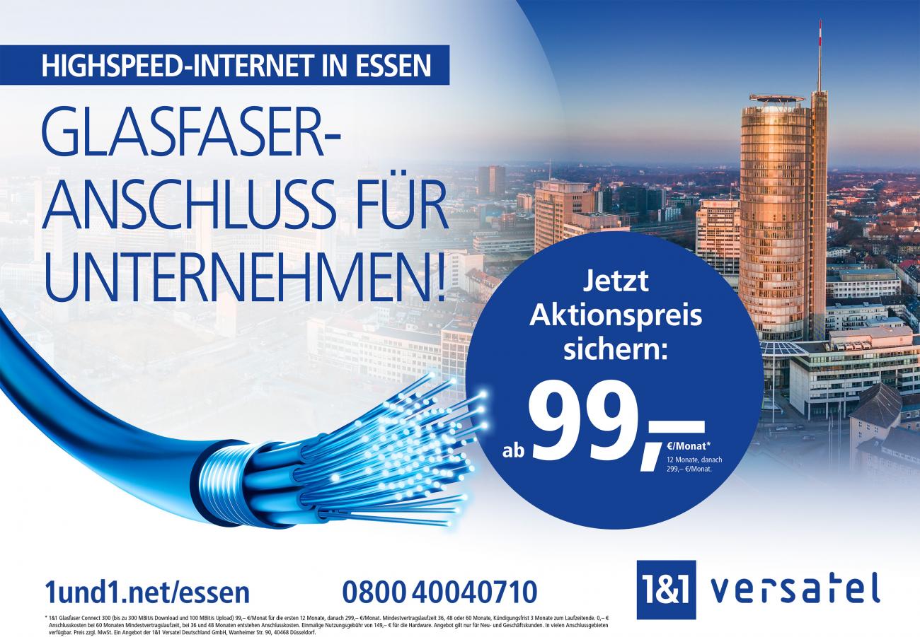 Der auf Geschäftskunden spezialisierte Telekommunikationsanbieter 1&1 Versatel ermöglicht Essener Unternehmen den Zugang zu Gigabit-fähigem Internet. 