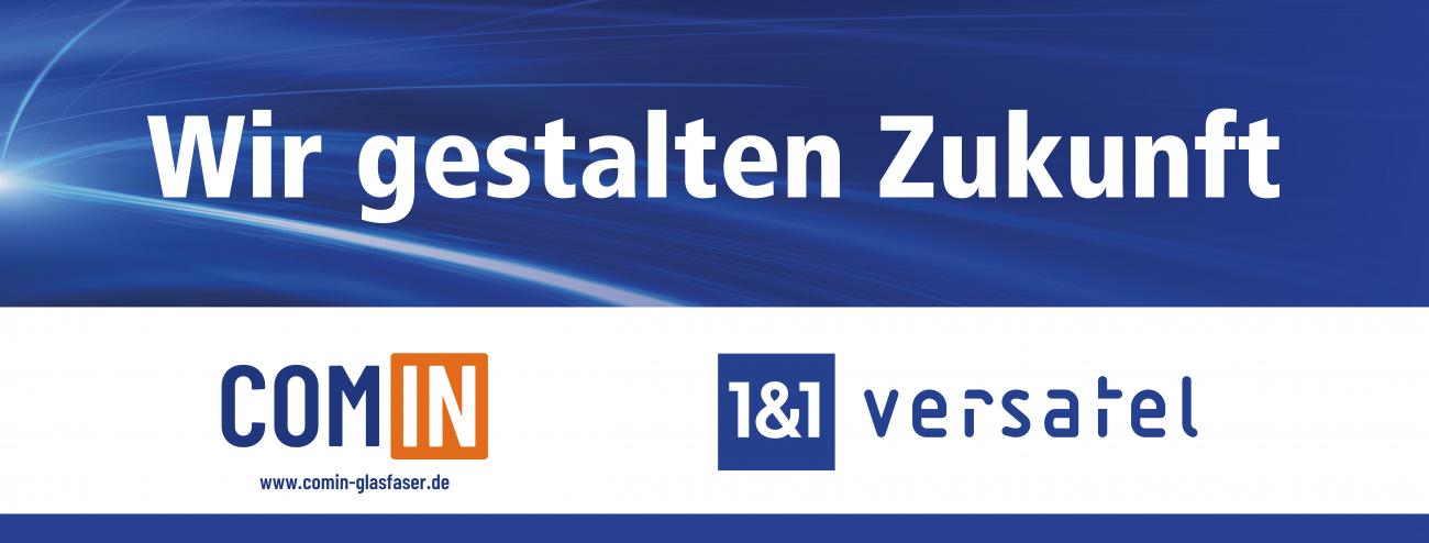Logo "Wir gestalten Zukunft - 1&1 Versatel und COM-IN"