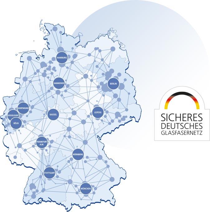 Sicheres deutsches Glasfasernetz: Glasfasernetz-Karte von 1&1 Versatel